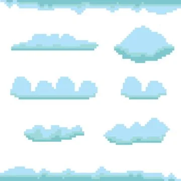 Vector sky with clouds pixel art background Illustrazione stock