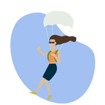 Vector Skydiving woman. Flat style colorful Cartoon illustration. Stock Illustration