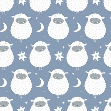 Vector sleepy sheep seamless repeat pattern design. Stock Illustration
