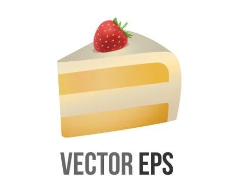 Vector slice of strawberry cake icon, layered with whipped cream and strawber Stock Illustration