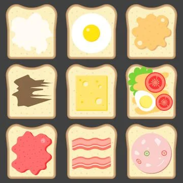 Vector sliced bread with bread spreads Illustrazione stock