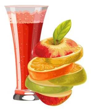 Vector of sliced fruit and glass of mocktail. Stockillustratie