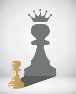 Vector small chess pawn with the shadow of a big king Stock Illustration