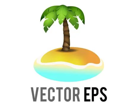Vector small desert island icon with green coconut tree on beach surrounded b Stock Illustration