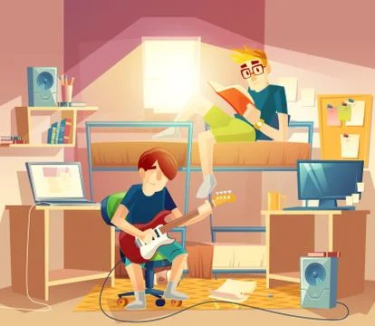 Vector small dormitory room with roommates, interior Stock Illustration