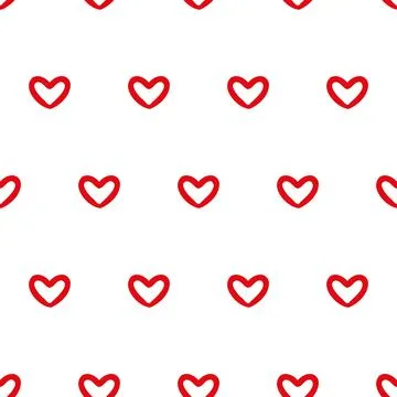 Vector Small Red Hearts Lineart on White seamless pattern background. Perfect Stock Illustration