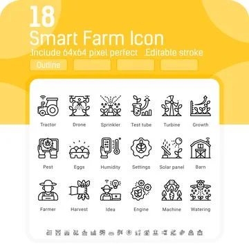 Vector smart farm icon set isolated on white background. Illustration outline Stock Illustration