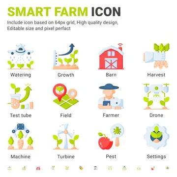 Vector smart farm icon set isolated on white background. Illustration flat icon Stock Illustration