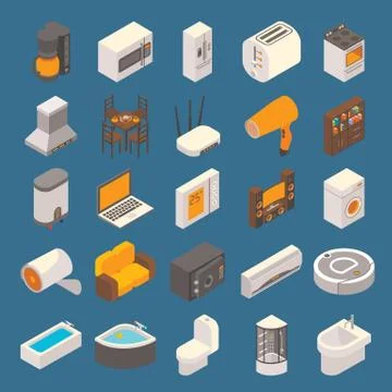 Vector smart home flat 3d isometric icon set Stock Illustration