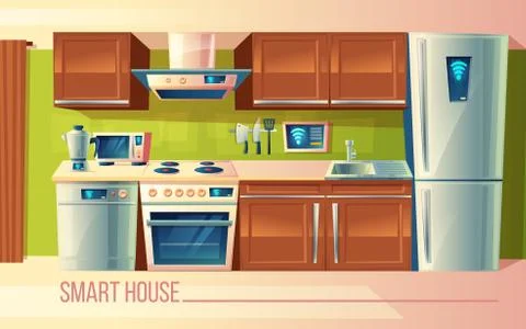 Vector smart house, wireless control of kitchen appliances. Management by Stock-Illustration