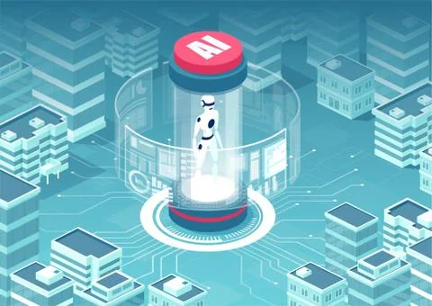 Vector of a smart interconnected city of the future with artificial intellige Stock Illustration