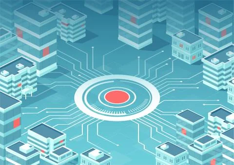 Vector of a smart interconnected digitalized city Stock Illustration