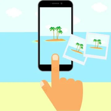 Vector smart phone sending photos Illustrazione stock