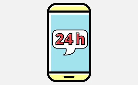 Vector Smartphone and 24 hours bubble sign Icon illustration isolated on whit Stock Illustration