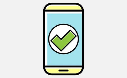 Vector Smartphone and green Check Mark Icon illustration isolated on white ba Stock Illustration