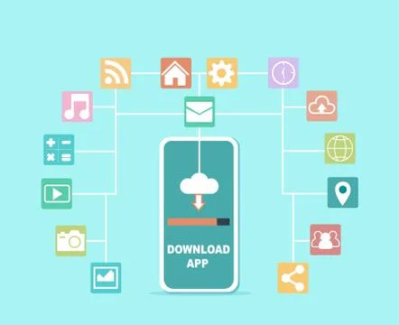 Vector of a smartphone and multiple application icons Illustrazione stock