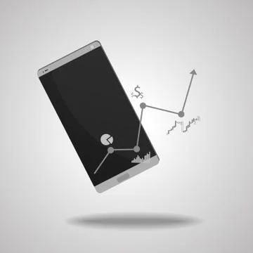 Vector: Smartphone with business graphs on gray background Illustrazione stock