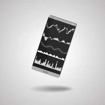 Vector: Smartphone with business graphs on gray background Illustrazione stock