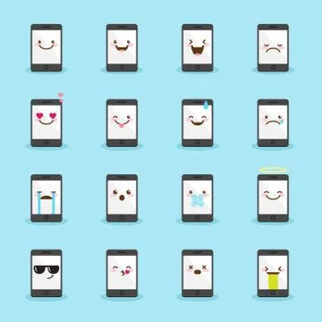 Vector smartphone emoji set. Funny emoticons. Stock Illustration