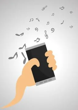 Vector : Smartphone in a hand with music notes Illustrazione stock
