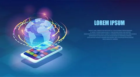 Vector of a smartphone with multiple app icons and high speed Internet with w Stock Illustration