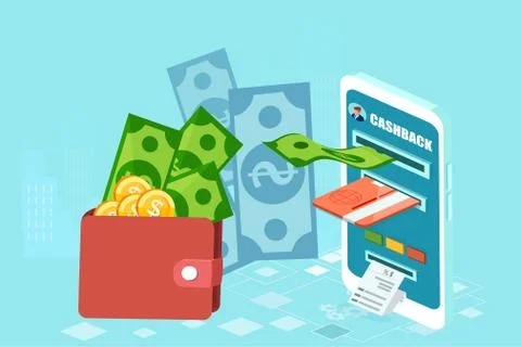 Vector of a smartphone with payment app, credit card and wallet with money Stock Illustration