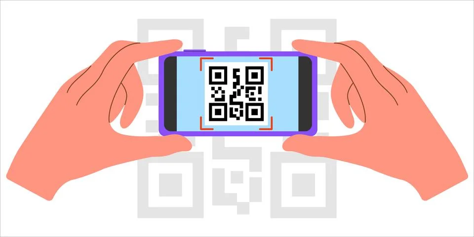Vector Smartphone scanning QR code concept illustration Two hands holding t.. イラスト素材