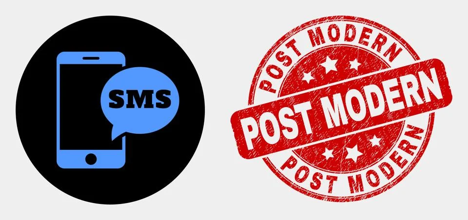 Vector Smartphone SMS Icon and Grunge Post Modern Seal Stock Illustration