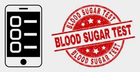 Vector Smartphone Tasks Icon and Grunge Blood Sugar Test Stamp Seal Stock Illustration