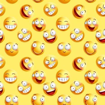 Vector smileys wallpaper continuous pattern with seamless facial expressions Illustrazione stock