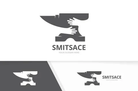 Vector smith and hands logo combination. Blacksmith and hug symbol or icon Stock Illustration
