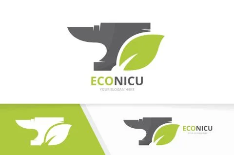 Vector smith and leaf logo combination. Blacksmith and eco symbol or icon Stock Illustration
