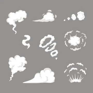 Vector smoke set special effects template. Cartoon steam clouds, puff, mist, fog Stock Illustration