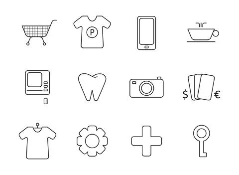 Vector smooth contours geometric signs and icons for shopping centers Ilustração Stock