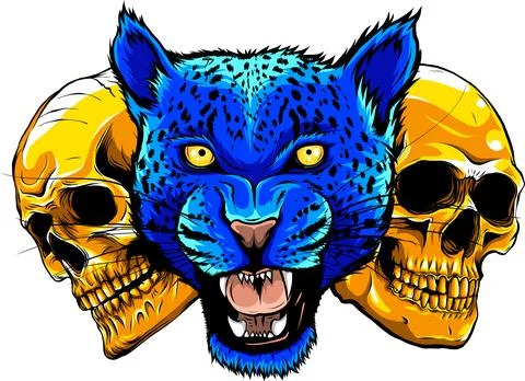 Vector snarling face of a leopard painted by hand on a white background Stock Illustration