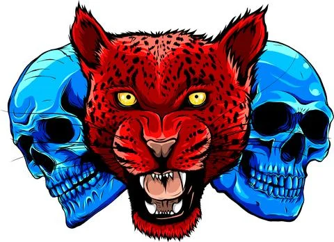 Vector snarling face of a leopard painted by hand on a white background Stock Illustration