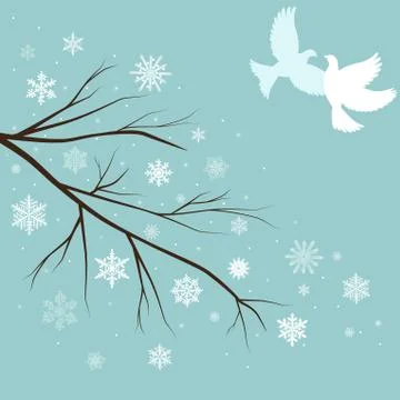 Vector snow branches with birds Stock Illustration