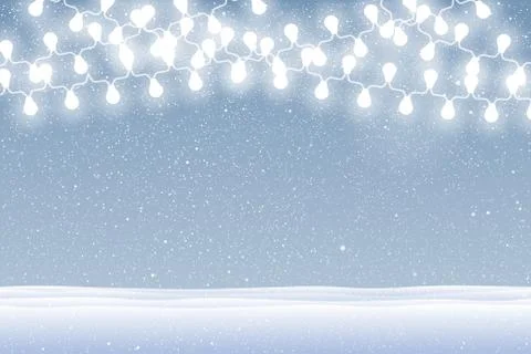 Vector snow falling on blue background. Garlands. Stock Illustration