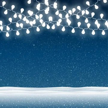 Vector snow falling on blue background. Garlands. Stock Illustration