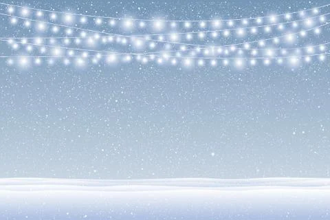 Vector snow falling on blue background. Garlands. Stock Illustration