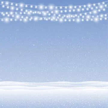 Vector snow falling on blue background. Garlands. Stock Illustration