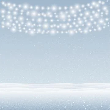 Vector snow falling on blue background. Garlands. Stock Illustration