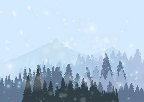 Vector : Snow forest with snowflake on ice background Stock Illustration