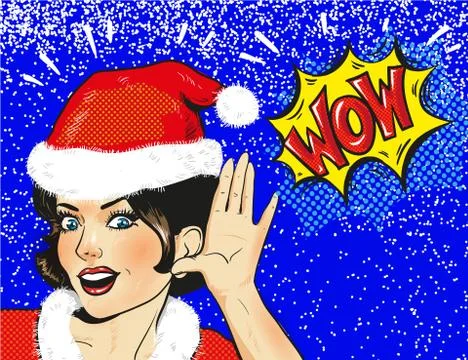 Vector Snow Maiden surprised face closeup in snow, pop art comic style Christmas Stock Illustration