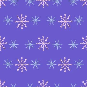 Vector Snowflake Pattern in Pastel Tones on a Purple Background. Winter Desig Stock Illustration