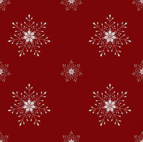 Vector. Snowflake simple seamless pattern. White snow on a red background. Stock Illustration