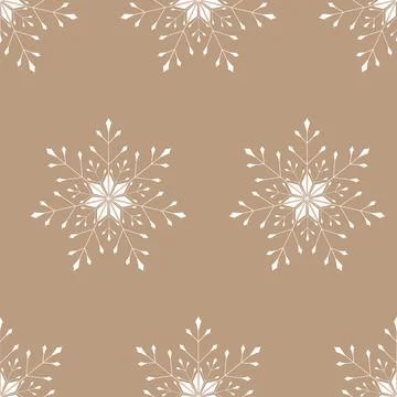 Vector. Snowflake simple seamless pattern. White snow on a beige background. Illustrazione stock
