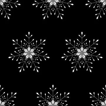 Vector. Snowflake simple seamless pattern. White snow on a black background. Illustrazione stock
