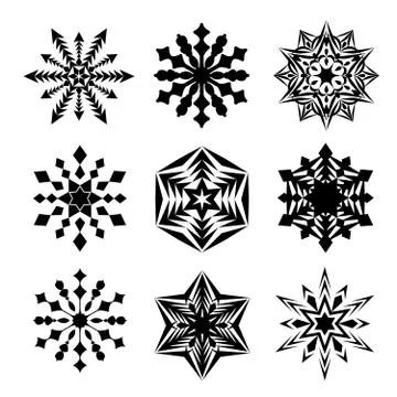 Vector Snowflakes Black Isolated on White Stock Illustration