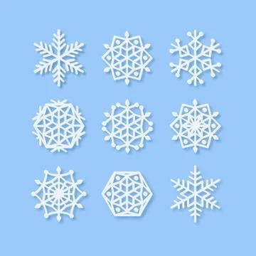 Vector snowflakes collection. Paper Snowflake shapes. Symmetric Papercut snow Stock Illustration